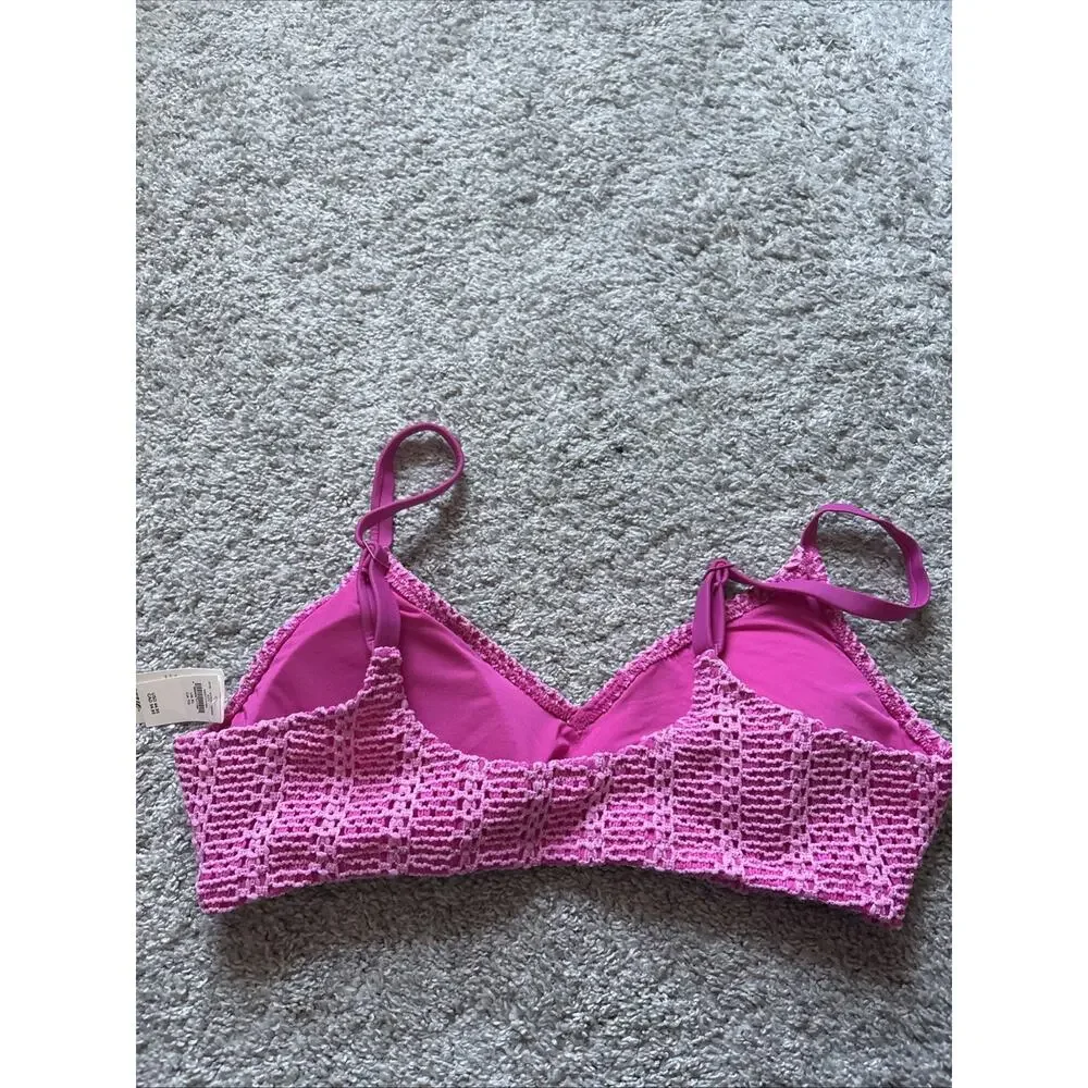 Aerie Cloudweave Crochet Voop Bikini Top Pink Large NWT